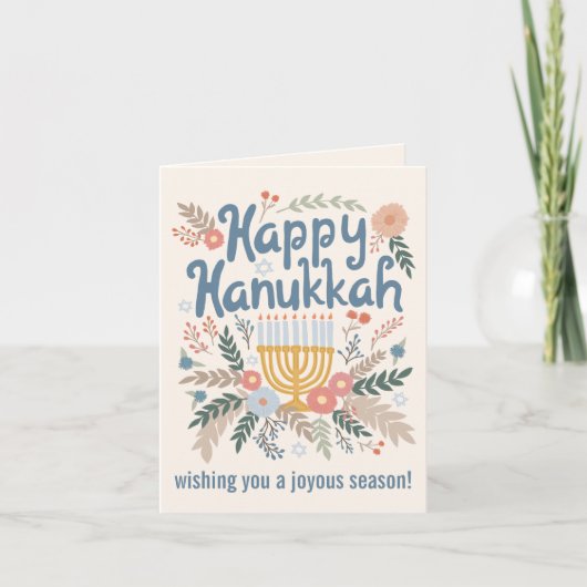 Hanukkah FLorals Handgezeichnet Art CUSTOM 4 FOTO Feiertagskarte (Vorderseite)