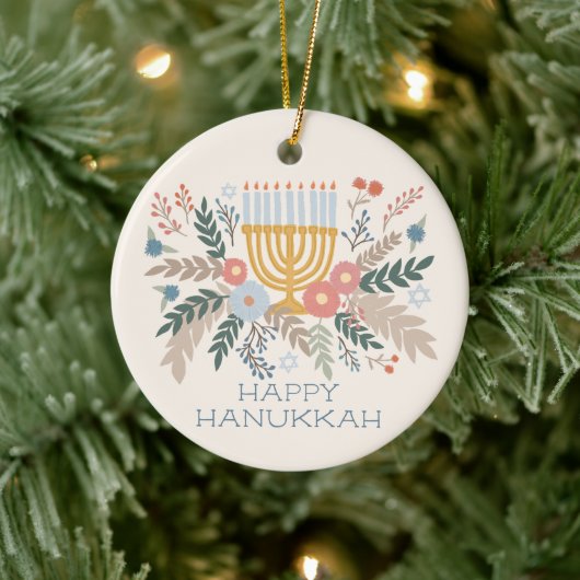 Hanukkah FLorals Handgezeichnet Art CUSTOM FOTO Keramik Ornament (Baum)