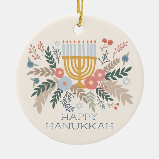 Hanukkah FLorals Handgezeichnet Art CUSTOM FOTO Keramik Ornament (Vorne)