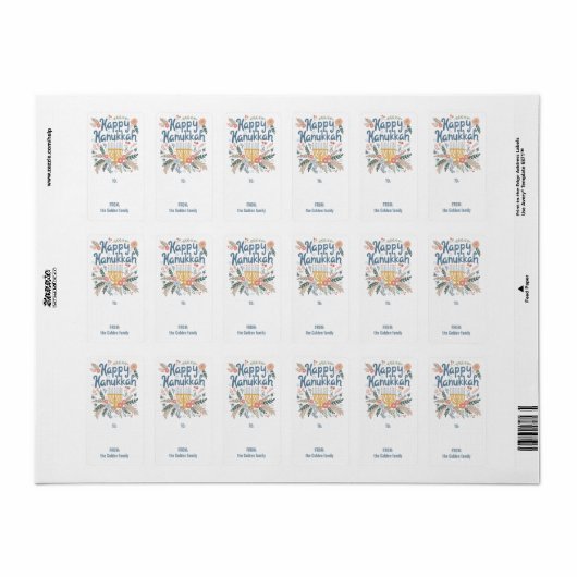 Hanukkah FLorals Handgezeichnet CUSTOM TO From Gif Adressaufkleber (Vorne)