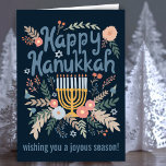 Hanukkah FLorals Handgezeichnet Kunst CUSTOM Feiertagskarte<br><div class="desc">Süß zeichnend, um jemandem einen schönen Urlaub zu wünschen! Klicken Sie auf "Personalisieren", um Text auf der Innenseite und vorne zu ändern. Sie können auch Farben und Schriftart ändern, alles ist anpassbar! Auch in meinem Shop in verschiedenen Farben und Stil, als Postkarten, Flachkarten und als digitaler Download, um sofort per...</div>