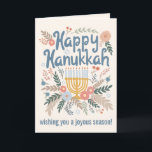 Hanukkah FLorals Handgezeichnet Kunst CUSTOM Feiertagskarte<br><div class="desc">Süß zeichnend, um jemandem einen schönen Urlaub zu wünschen! Klicken Sie auf "Personalisieren", um Text auf der Innenseite und vorne zu ändern. Sie können auch Farben und Schriftart ändern, alles ist anpassbar! Auch in meinem Shop in verschiedenen Farben und Stil, als Postkarten, Flachkarten und als digitaler Download, um sofort per...</div>