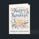 Hanukkah FLorals Handgezeichnet Kunst CUSTOM Feiertagskarte<br><div class="desc">Süß zeichnend, um jemandem einen schönen Urlaub zu wünschen! Klicken Sie auf "Personalisieren", um Text auf der Innenseite und vorne zu ändern. Sie können auch Farben und Schriftart ändern, alles ist anpassbar! Auch in meinem Shop in verschiedenen Farben und Stil, als Postkarten, Flachkarten und als digitaler Download, um sofort per...</div>