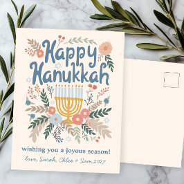 Hanukkah FLorals Handgezeichnet Kunst CUSTOM Feiertagspostkarte