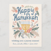Hanukkah FLorals Handgezeichnet Kunst CUSTOM Feiertagspostkarte (Vorderseite)