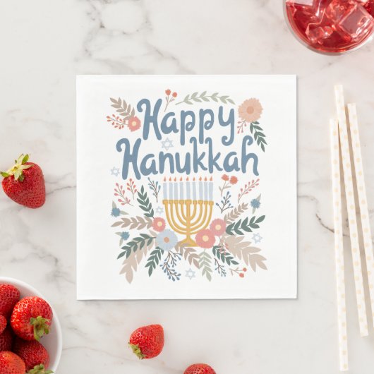 Hanukkah FLorals Handgezeichnet Kunst CUSTOM Serviette (Beispiel)