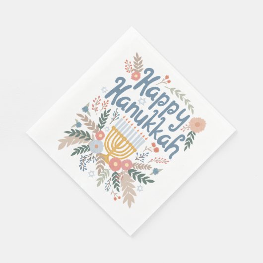 Hanukkah FLorals Handgezeichnet Kunst CUSTOM Serviette (Ecke)