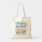 Hanukkah FLorals Handgezeichnet Kunst CUSTOM Tragetasche (Rückseite)