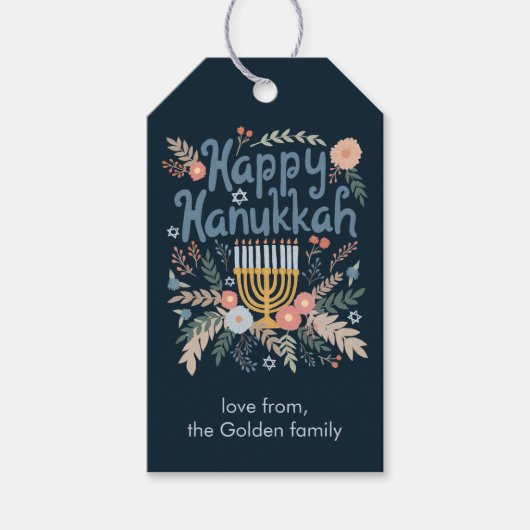 Hanukkah Florals Handzeichn CUSTOM Geschenkanhänger (Vorderseite)