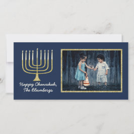 Hanukkah Foto-Karte "Elegant Menorah Blue" Feiertagskarte