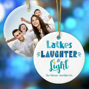 Hanukkah-Foto Latkes Lachen Licht Spaß Whimsical Keramik Ornament