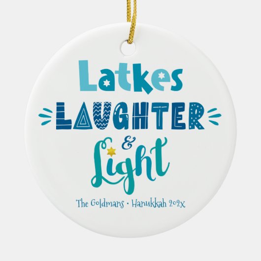 Hanukkah Foto Latkes Lacher Light Fun Moderne Keramik Ornament (Vorne)