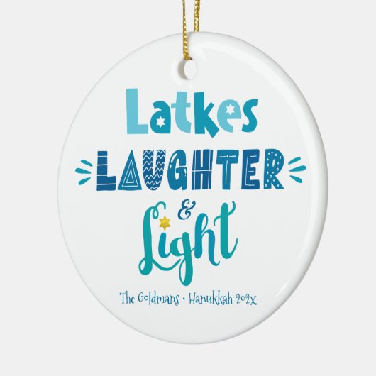 Hanukkah Foto Latkes Lacher Light Fun Moderne Keramik Ornament (Links)