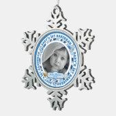 Hanukkah Foto Name Dreidels Schneeflocken Zinn-Ornament (Rechts)