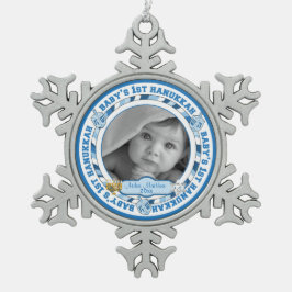 Hanukkah Foto Name Dreidels Schneeflocken Zinn-Ornament