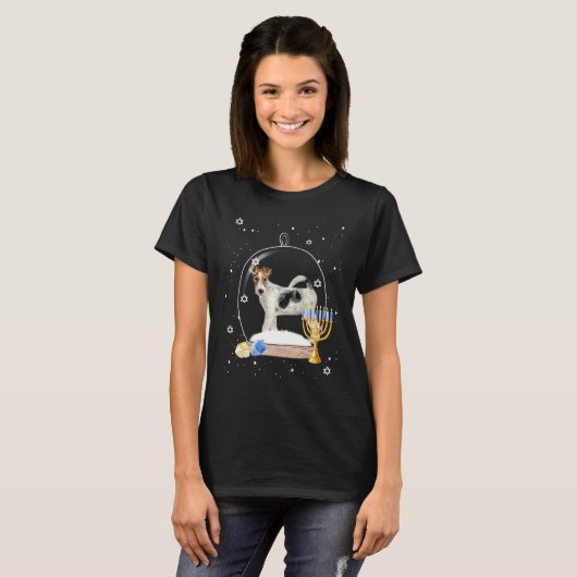Hanukkah Fox Terrier Dog Snow Globe Pajama T-Shirt (Vorne ganz)