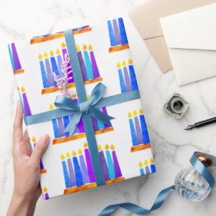 Hanukkah Fun Künstlerisch Blue Boho Muster Kerzen  Geschenkpapier