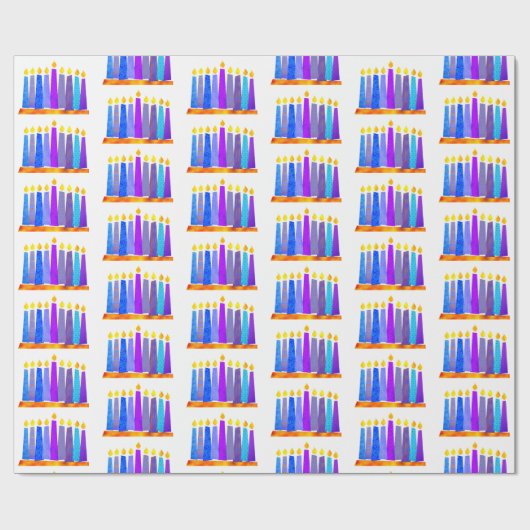 Hanukkah Fun Künstlerisch Blue Boho Muster Kerzen Geschenkpapier (Flach)