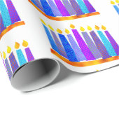 Hanukkah Fun Künstlerisch Blue Boho Muster Kerzen Geschenkpapier (Rolleneckpunkt)