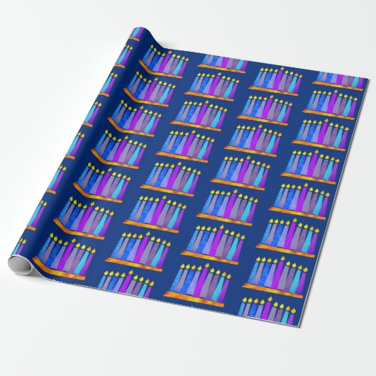 Hanukkah Fun Künstlerisch Blue Boho Muster Kerzen  Geschenkpapier (Ungerollt)