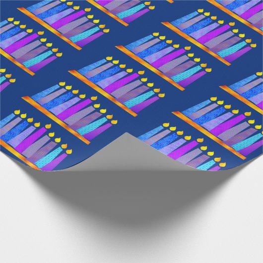 Hanukkah Fun Künstlerisch Blue Boho Muster Kerzen Geschenkpapier (Ecke)
