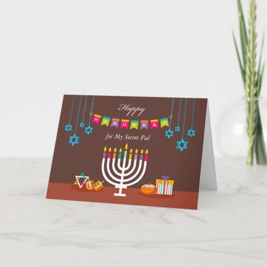 Hanukkah für Secret Pal mit Menorah und Sternen Karte (Vorderseite)