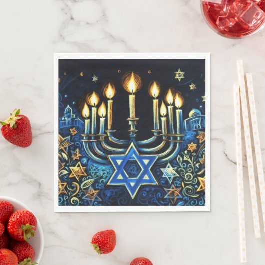 Hanukkah Geschenk Menorah Pastel Zeichnend Serviette (Beispiel)