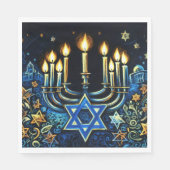 Hanukkah Geschenk Menorah Pastel Zeichnend Serviette (Vorderseite)