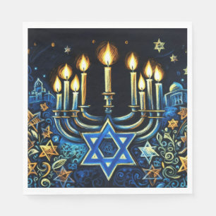 Hanukkah Geschenk Menorah Pastel Zeichnend Serviette