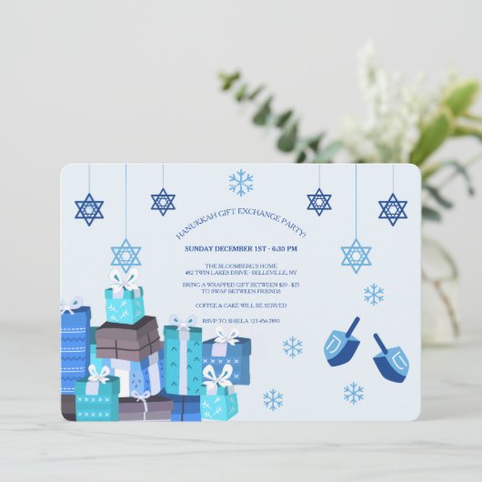 Hanukkah Geschenkbörse Party Einladung (Stehend Vorderseite)