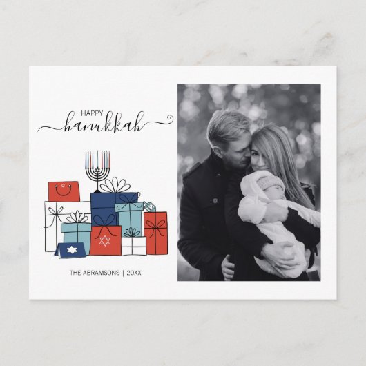 Hanukkah Geschenke & Menorah Foto Feiertagspostkarte (Vorderseite)