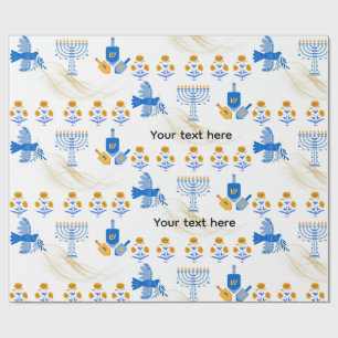 Hanukkah-Geschenkpapier – Menora, Taube, Dreidel Geschenkpapier