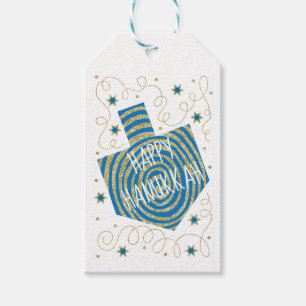 Hanukkah Gift Tags Pinwheel Dreidel Blue n Gold Geschenkanhänger