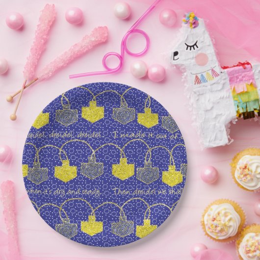 Hanukkah Glittery Dreidels Pappteller (Party)