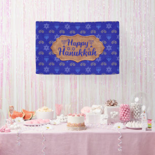 Hanukkah Gold Dreidel Star von David Menorah Blue Banner