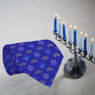 Hanukkah Gold Dreidel Star von David Menorah Blue Krawatte