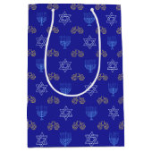 Hanukkah Gold Dreidel Star von David Menorah Blue Mittlere Geschenktüte (Vorderseite)