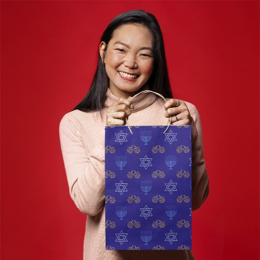 Hanukkah Gold Dreidel Star von David Menorah Blue Mittlere Geschenktüte