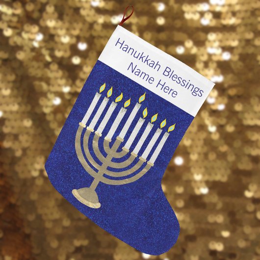 Hanukkah Gold Menorah Elegant Chrismukkah Großer Weihnachtsstrumpf