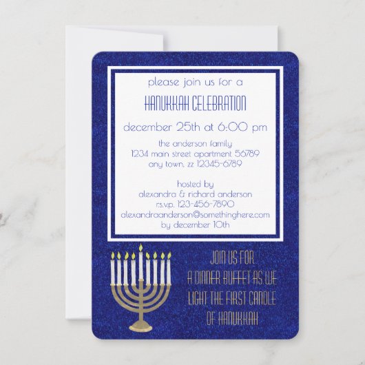 Hanukkah Gold Menorah Hanukah Sameach Dinner Einladung (Vorderseite)