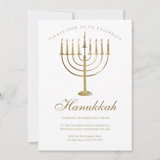 Hanukkah Gold Menorah Star der David Celebration Einladung (Vorderseite)