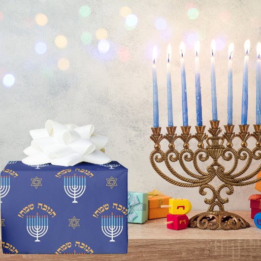 Hanukkah Gold Star von David Menorah White Blue Geschenkpapier