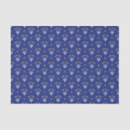 Hanukkah Gold Star von David Menorah White Blue Seidenpapier (Vorderseite)