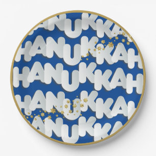 Hanukkah Gold Stars Paper Plate Pappteller