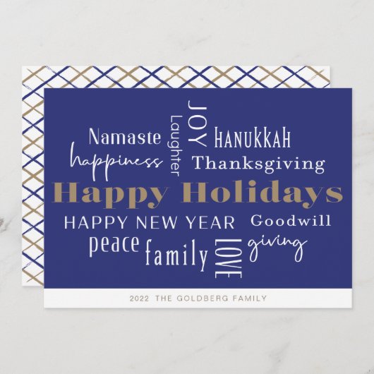 Hanukkah Greetings Holiday Blue Feiertagskarte (Vorne/Hinten)