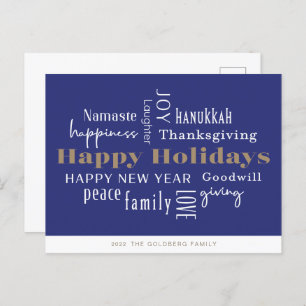 Hanukkah Greetings Holiday Royal Blue Postkarte