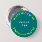 Hanukkah Gruß auf Aquamarine grüne Runde Button (Vorne & Hinten)
