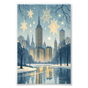 Hanukkah-Grußkarte mit Stadt-Silhouette Fotodruck
