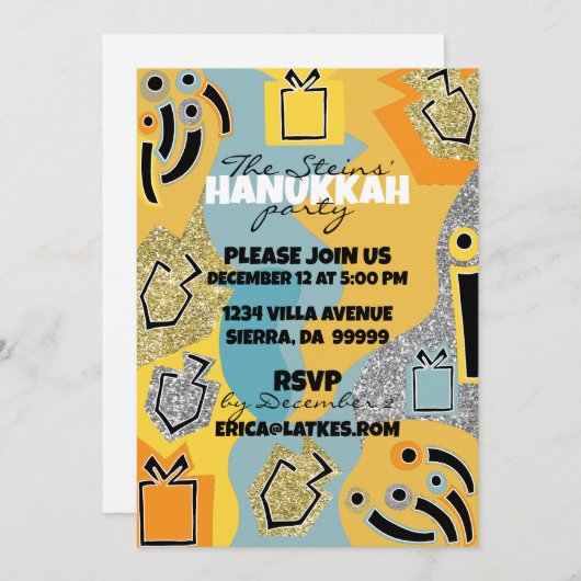 Hanukkah Happy Glitzy Art Einladung (Vorne/Hinten)