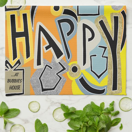 Hanukkah Happy Glitzy Art Geschirrtuch (Gefaltet)